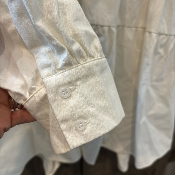 En Saison Medium Poplin Mini Dress Tiered White Long Sleeve - Picture 11 of 13